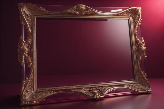 Glass picture frame on a solid color background. ai generative photo