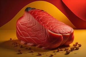 Raw beef sirloin steak with ingredients for cooking on wooden background. ai generative photo