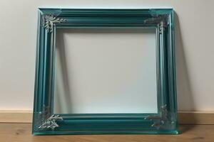 Glass picture frame on a solid color background. ai generative photo