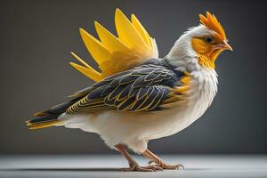 Colorful chicken on a solid color background, studio photo. ai generative photo