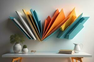 Bookshelf in scandinavian interior. ai generative photo