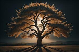 Fantasy Silhouette of a tree in the desert. ai generative photo