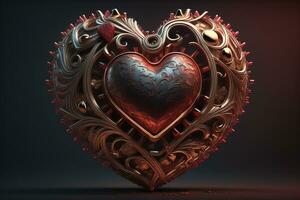 Red heart on dark background. Vintage style. ai generative photo