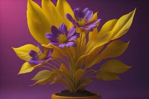 Flowers in a pot on a solid color background. ai generative photo