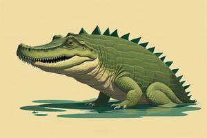 Crocodile on orange background. Vector illustration in retro style. ai generative photo