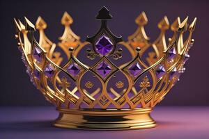 low key image of beautiful golden queen, king crown. ai generative photo