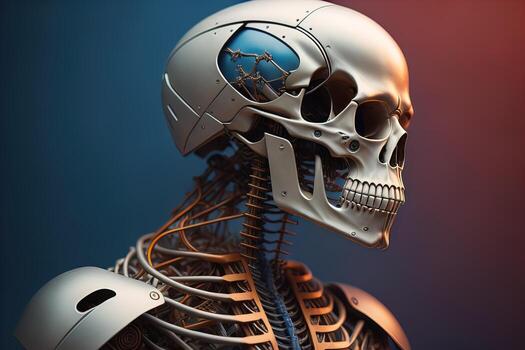 a human skeleton on a solid color background. ai generative photo