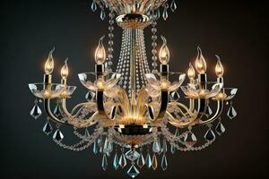 Luxury chandelier isolated on dark background. ai generative photo