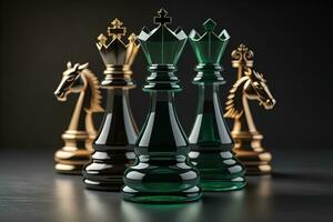 Different chess piece on a solid color background. ai generative photo