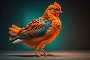 Colorful chicken on a solid color background, studio photo. ai generative photo