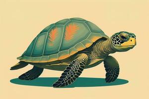 illustration of a turtle on a green background in cartoon style. ai generative photo