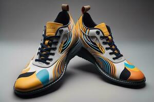 Men's shoes on a solid colour background. Studio shot. ai generative photo