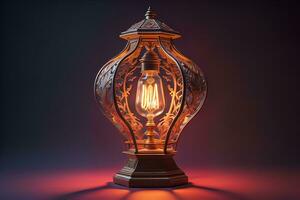 Lantern with glowing light on dark background. ai generative photo
