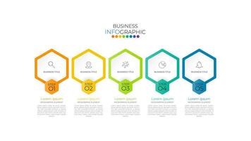 La plantilla de línea de tiempo de infografía moderna se puede utilizar para el diseño de flujo de trabajo, diagrama, opciones de número, diseño web. concepto de negocio infográfico con 5 opciones, partes, pasos o procesos. vector