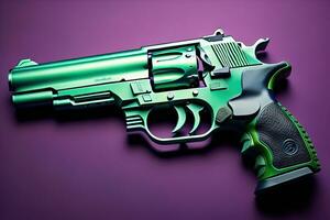 Semi-automatic handgun on a solid color background. Close-up. ai generative photo