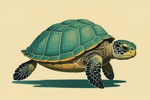 ilustración de un Tortuga en un verde antecedentes en dibujos animados estilo. ai generativo foto