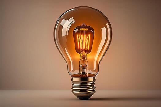 Glowing glass light bulb on dark background. ai generative photo