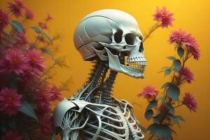 a human skeleton on a solid color background. ai generative photo