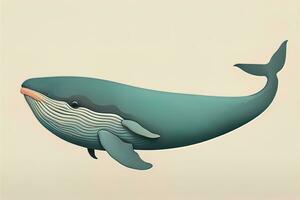 Blue whale isolated on a solid clor background. ai generative photo