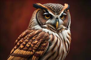 Owl with yellow eyes on a solid background. ai generative photo