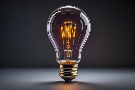Glowing glass light bulb on dark background. ai generative photo