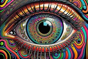 Colorful eye. Psychedelic background. Vector illustration. ai generative photo