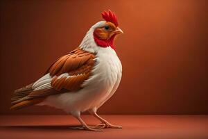 Colorful chicken on a solid color background, studio photo. ai generative photo