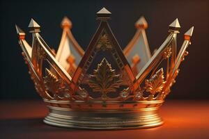 low key image of beautiful golden queen, king crown. ai generative photo