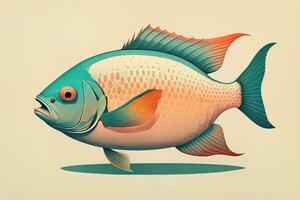 Illustration of a fish on a yellow background, vector illustration. ai generative photo