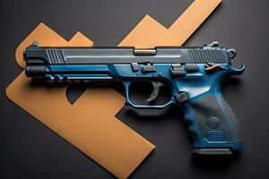 Semi-automatic handgun on a solid color background. Close-up. ai generative photo