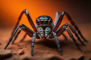 saltando araña de cerca en sólido color fondo, espacio de copia. ai generativo foto