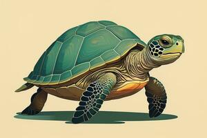 ilustración de un Tortuga en un verde antecedentes en dibujos animados estilo. ai generativo foto