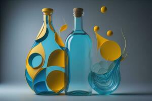 Bottle with a liquid on a solid color background. ai generative photo