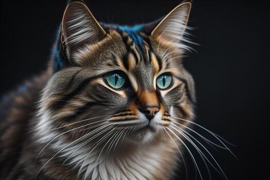 Portrait of a beautiful Maine Coon cat on a dark background. ai generative photo