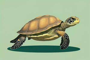 illustration of a turtle on a green background in cartoon style. ai generative photo