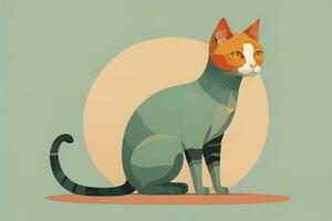 Cute cat sitting on the floor. Vector illustration in retro style. ai generative photo