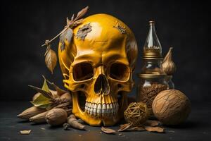 a human skeleton on a solid color background. ai generative photo