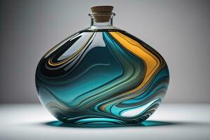 Bottle with a liquid on a solid color background. ai generative photo