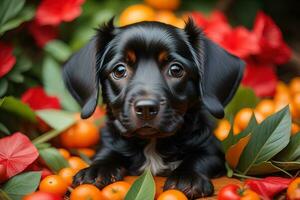 Portrait of a cute dog on a colorful background. Studio shot. ai generative photo