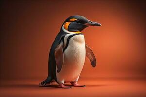 linda pingüino en pie en frente de sólido color antecedentes. ai generativo foto