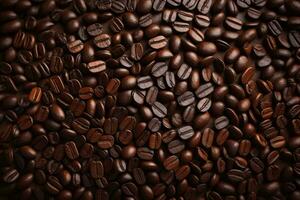 Roasted coffee beans on wooden background. Selective focus. Toned. ai generative photo