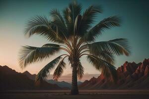 palma árbol en el playa. verano vacaciones concepto. ai generativo foto