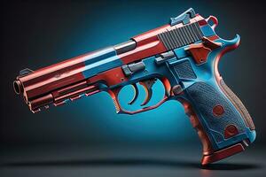 Semi-automatic handgun on a solid color background. Close-up. ai generative photo