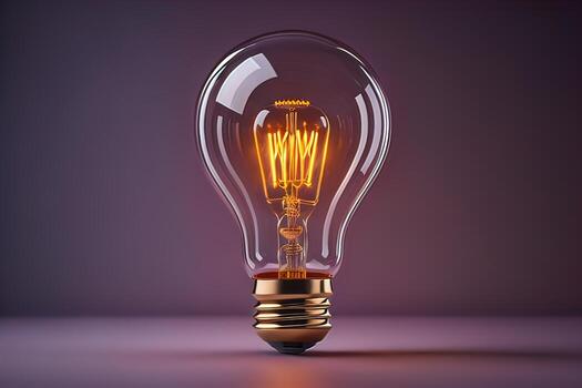 Glowing glass light bulb on dark background. ai generative photo