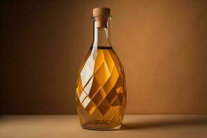 Bottle with a liquid on a solid color background. ai generative photo