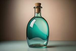 Bottle with a liquid on a solid color background. ai generative photo