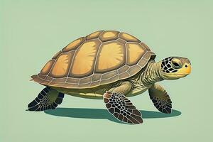 ilustración de un Tortuga en un verde antecedentes en dibujos animados estilo. ai generativo foto