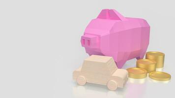 The pink piggy bank and gold coin for car saving concept 3d rendering photo