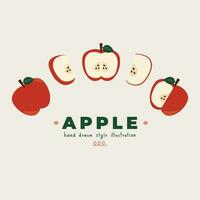 A icon set of cute isolated flat minimal motif apple doodle-style design illustrations. whole, half, slice vector