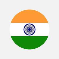 Round national flag of India in official colors in flat style design isolated on light grey background. vector